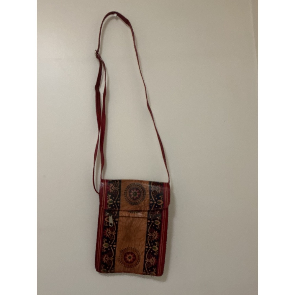 Vintage Shantiniketan Handcrafted Leather Crossbody Bag - Boho Mandala Design
